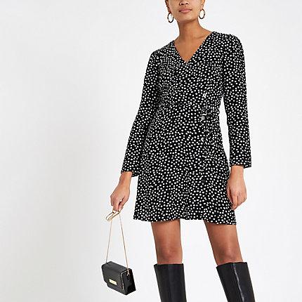 River Island Womens Spot Tie Waist Tea Dress