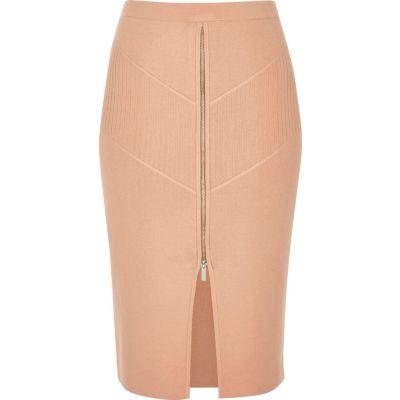 River Island Womens Zip Stretch Knit Pencil Skirt