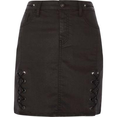 River Island Womens Coated Lace-up Mini Skirt