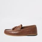River Island Mens Leather Embossed Tassel Loafers