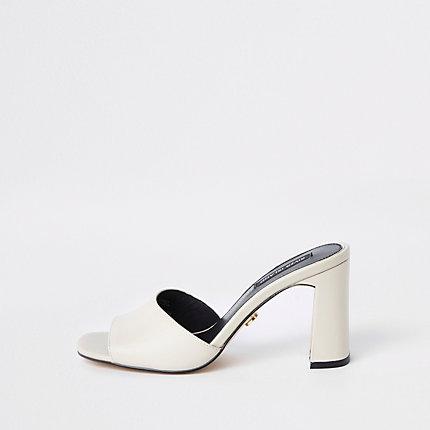 River Island Womens White Block Heel Mules