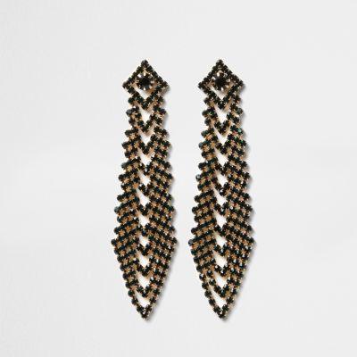 River Island Womens Emerald Tone Rhinestone Drape Drop Earrings