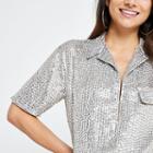 River Island Womens Petite Silver Sequin Embellished Shirt