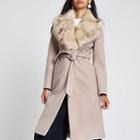 River Island Womens Belted Faux Fur Belted Wool Coat