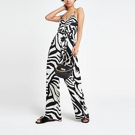River Island Womens White Zebra Print Jumpsuit