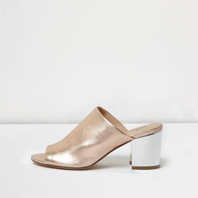 River Island Womens Gold Block Heel Peep Toe Mules