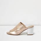 River Island Womens Gold Block Heel Peep Toe Mules