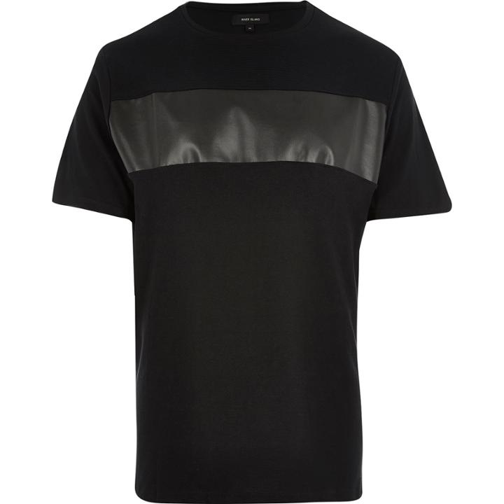 River Island Mensblack Block Panel T-shirt