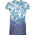 River Island Mensblue Faded Floral Print T-shirt