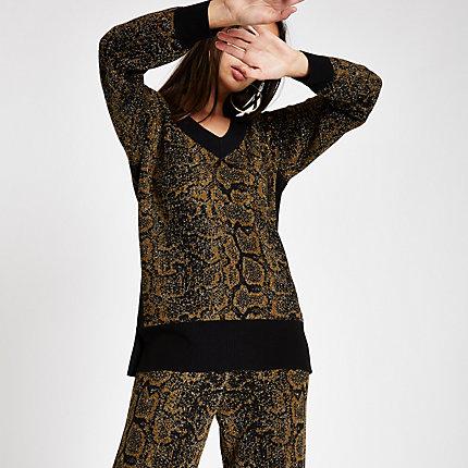 River Island Womens Knit Snake Print V Neck Jumper