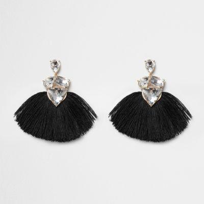 River Island Womens Tassel Fan Rhinestone Jewel Earrings