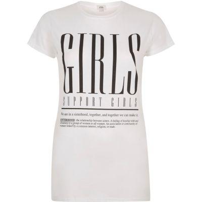 River Island Womens White 'girls' Print Fitted T-shirt