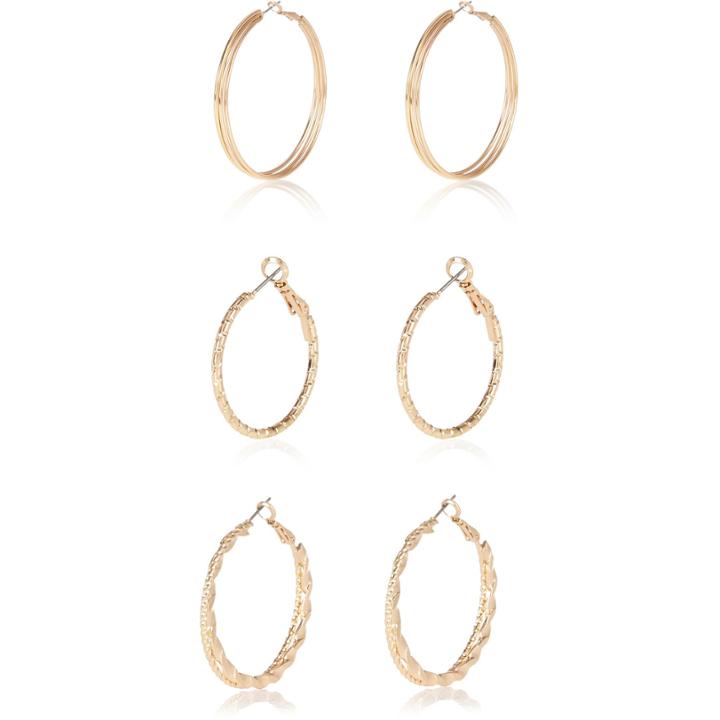 River Island Womens Gold Tone Textured Hoop Earrings Pack