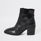 River Island Womens Leather Block Heel Wide Fit Boots