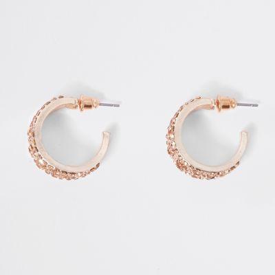 River Island Womens Rose Gold Tone Diamante Chunky Hoop Earrings