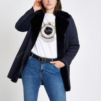 River Island Womens Plus Faux Fur Lined Fallaway Jacket