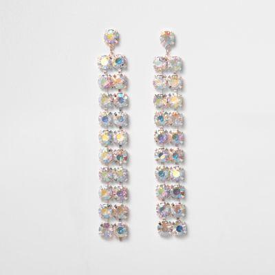 River Island Womens Rose Gold Tone Diamante Drop Earrings