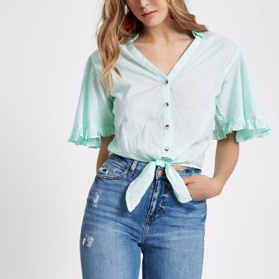 River Island Womens Stripe Tie Hem Cropped Shirt