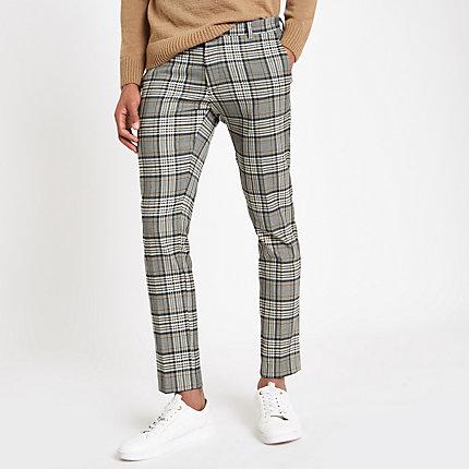 River Island Mens Plaid Check Super Skinny Smart Pants