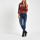 River Island Womens Oversized Check Print Tie Front Shirt