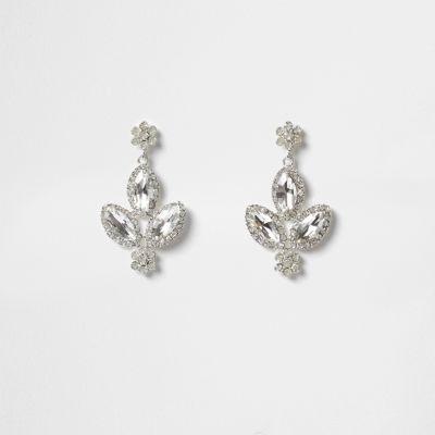 River Island Womens Silver Tone Rhinestone Leaf Drop Earrings