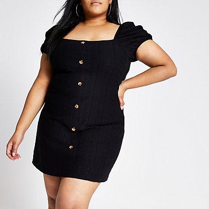 River Island Womens Broderie Button Puff Sleeve Dress