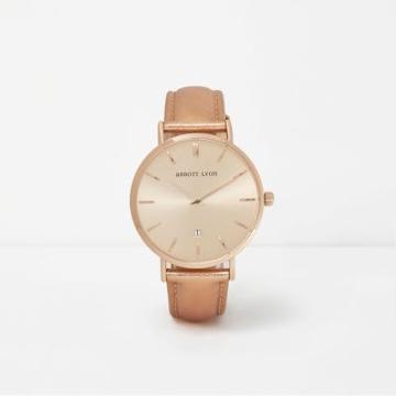River Island Womens Metallic Rose Gold Leather Abbott Lyon Watch