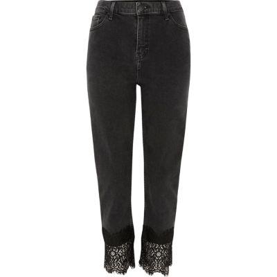 River Island Womens Bella Lace Hem Straight Leg Jeans