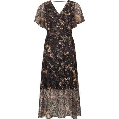 River Island Womens Floral Lace Frill Cape Midi Wrap Dress