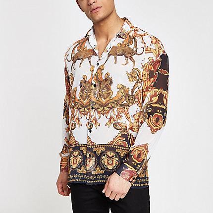 River Island Mens Jaded London White Leopard Baroque Shirt