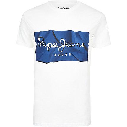 River Island Mens Pepe Jeans White Logo Print T-shirt