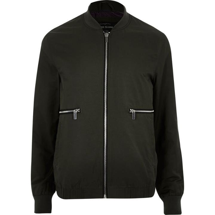 River Island Mensgreen Zip Front Bomber Jacket