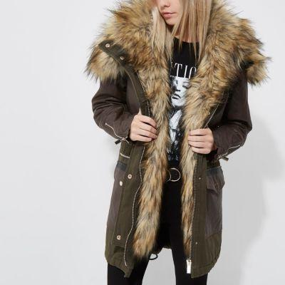 River Island Womens Petite Faux Fur Trim Hooded Parka