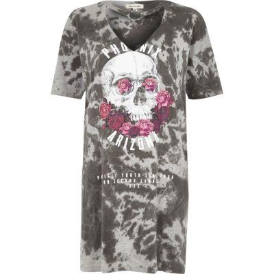River Island Womens Tie Dye Skull Print Longline T-shirt