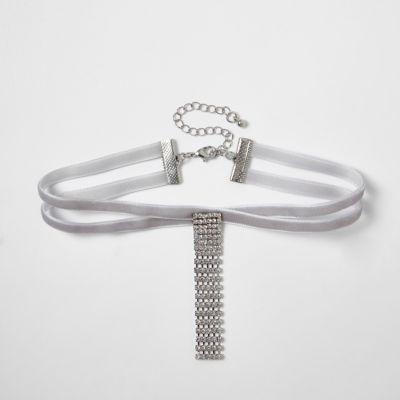 River Island Womens Velvet Diamante Drop Choker