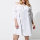 River Island Womens Plus White Crochet Trim Bardot Dress