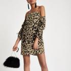 River Island Womens Leopard Print Bardot Swing Dress