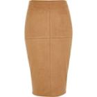 River Island Womens Brown Faux Suede Pencil Skirt