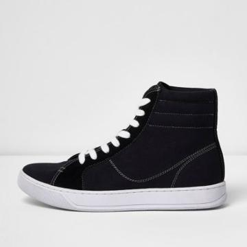 River Island Mensblack Canvas Hi Top Trainers