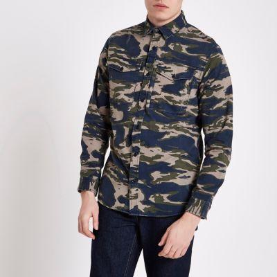 River Island Mens Jack And Jones Camo Print Oxford Shirt