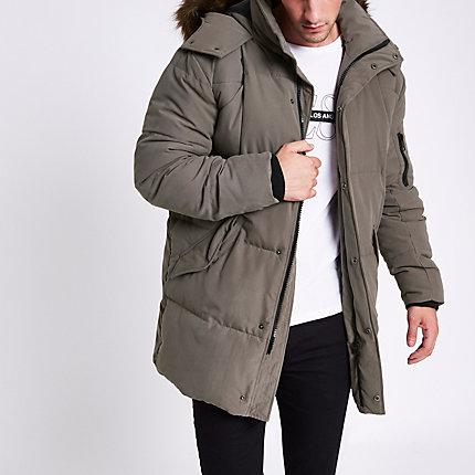 River Island Mens Longline Faux Fur Puffer Jacket