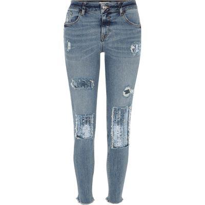 River Island Womens Sequin Alannah Relaxed Skinny Jeans