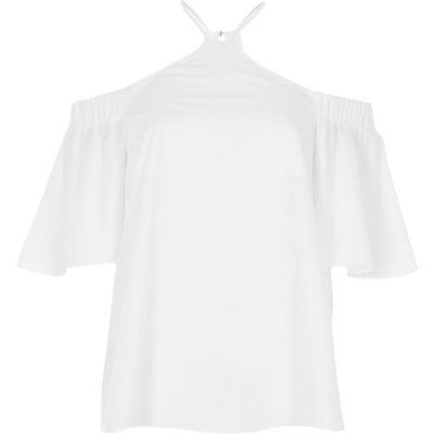 River Island Womens White Frill Sleeve Cold Shoulder Top