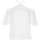 River Island Womens White Frill Sleeve Cold Shoulder Top