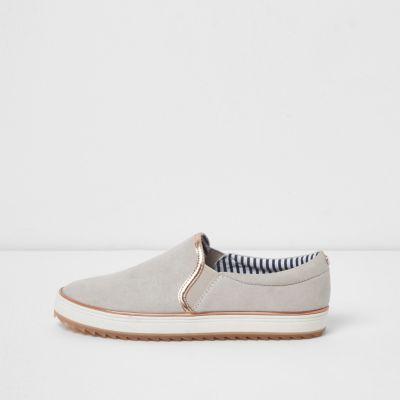 River Island Womens Rose Gold Tone Trim Slip On Plimsolls