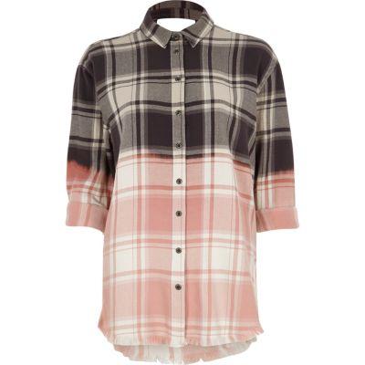 River Island Womens Ombre Check Frayed Hem Shirt