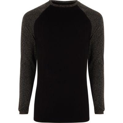 River Island Mens Long Raglan Sleeve Muscle Fit T-shirt