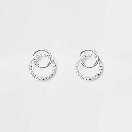 River Island Womens Silver Tone Rhinestone Interlink Circle Studs
