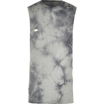 River Island Mens Distressed Tie Dye Slim Fit Tank Top
