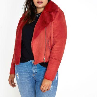 River Island Womens Plus Faux Shearling Biker Jacket